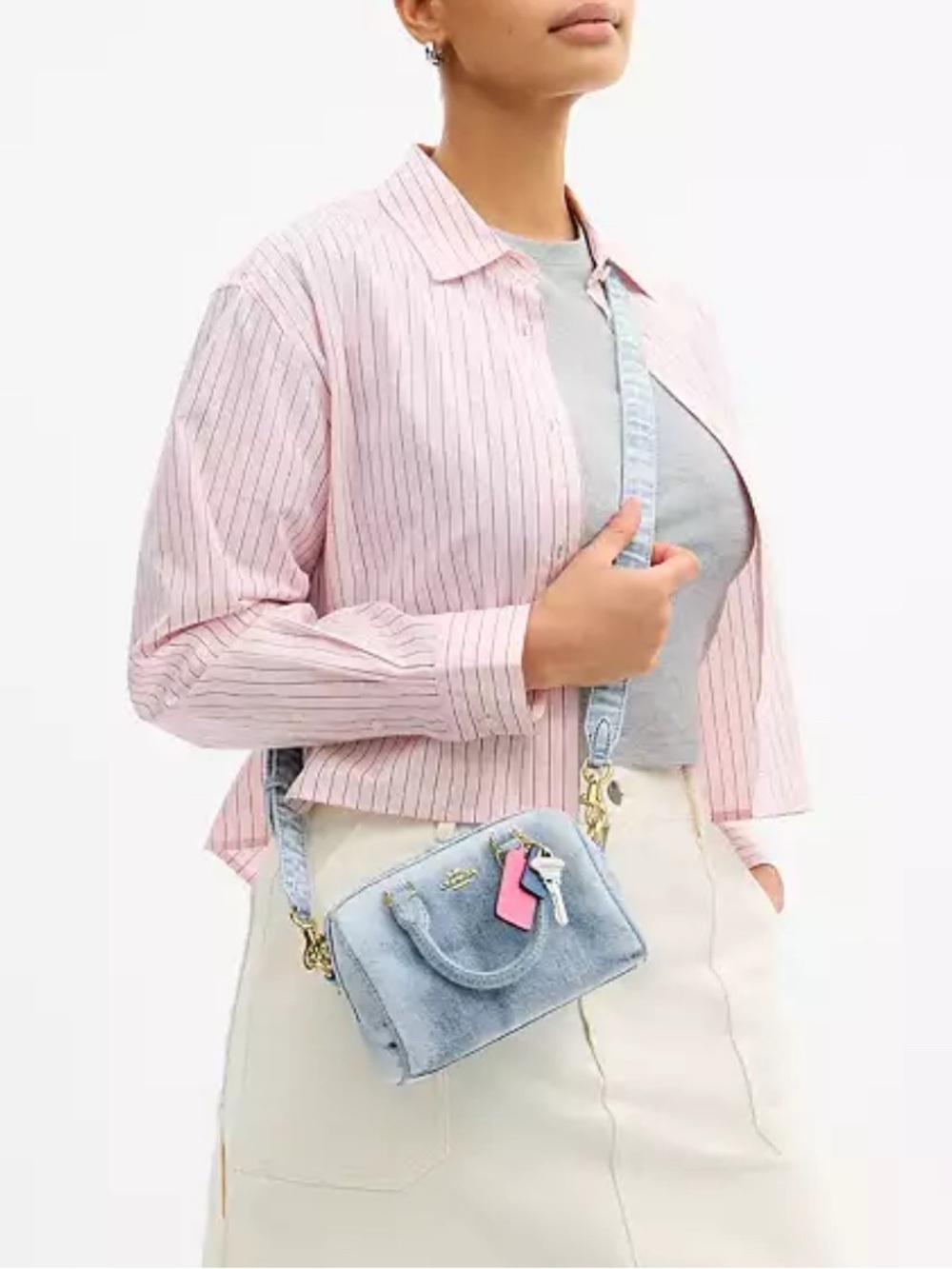 NWT🌈Coach Mini Rowan Crossbody Bag In Loved Denim With Key Charms CDY30 Vintage - Picture 8 of 9